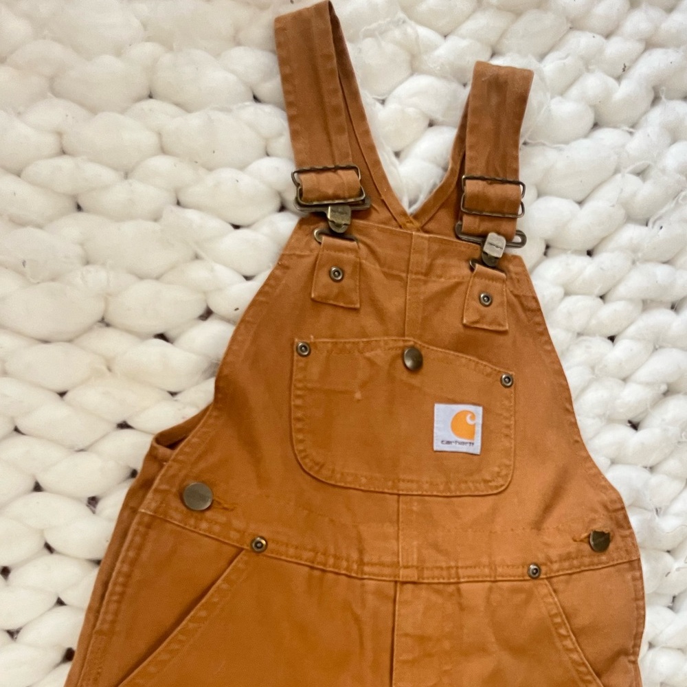 Carhartt Kids Tan/Brown Duck Bib Lined Overalls - Picture 2 of 6